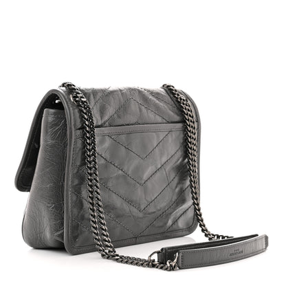 Saint Laurent Crinkled Calfskin Matelasse Monogram Baby Niki Chain Satchel Storm 3 of 10