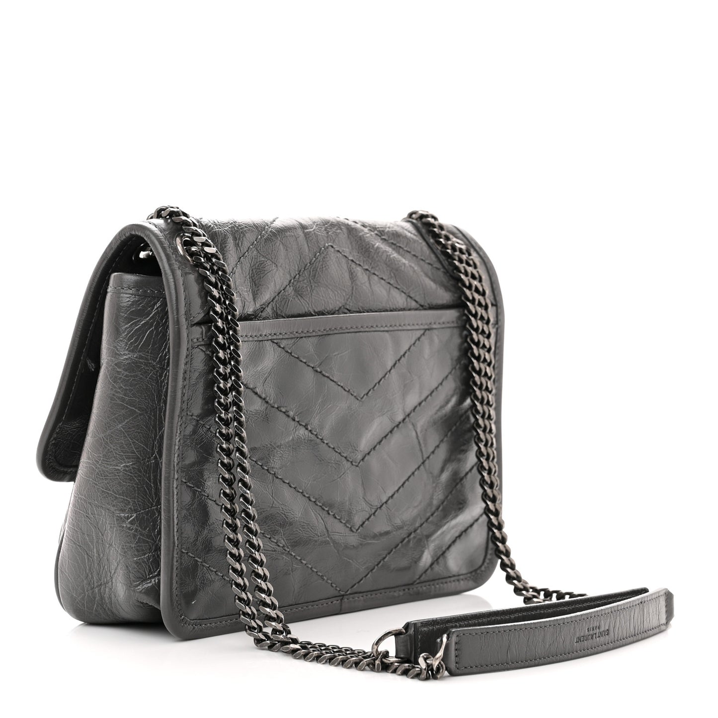 Crinkled Calfskin Matelasse Monogram Baby Niki Chain Satchel Storm