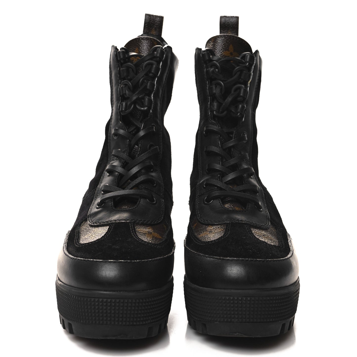 Suede Calfskin Monogram Laureate Platform Desert Boots 37.5 Black
