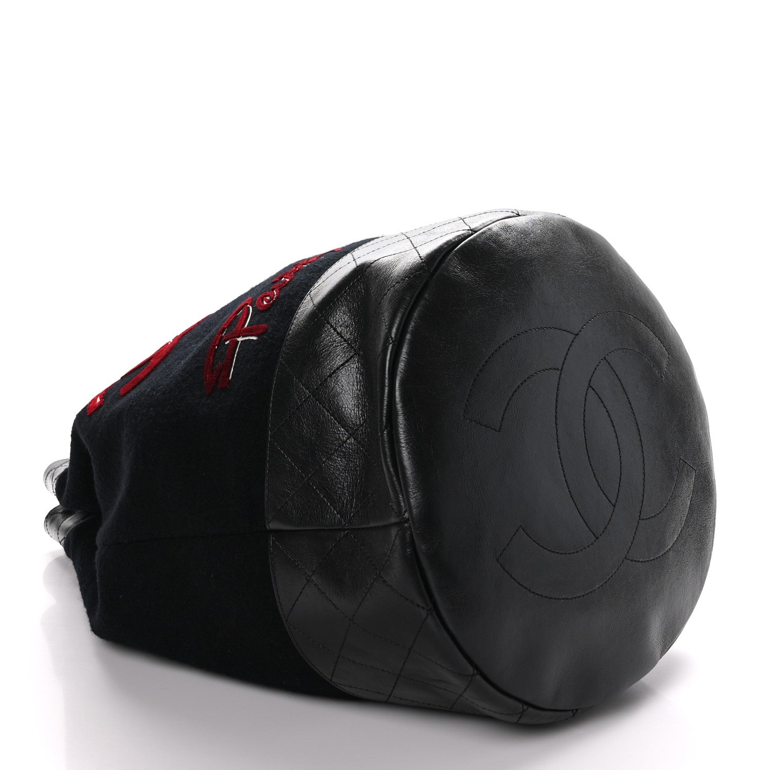 Chanel Wool Calfskin Embroidered Paris Hamburg Drawstring Backpack Black 4 of 10