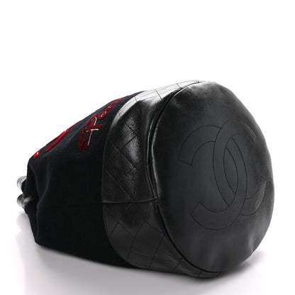 Chanel Wool Calfskin Embroidered Paris Hamburg Drawstring Backpack Black 4 of 10