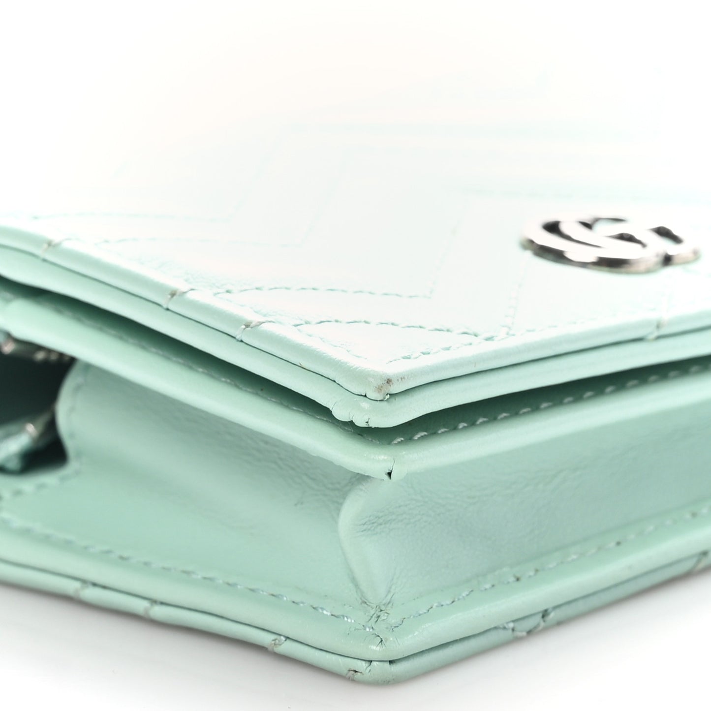 Calfskin Matelasse GG Marmont Mini Wallet On Chain Water Green