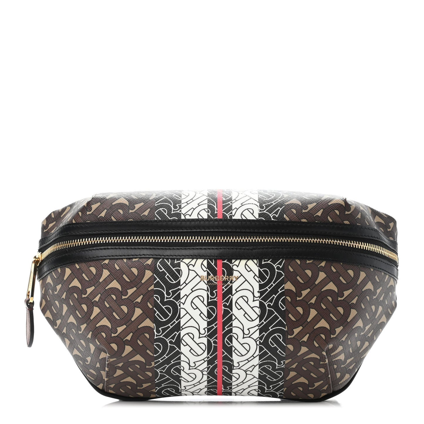 E-Canvas Monogram Stripe Medium Sonny Bum Bag Bridle Brown