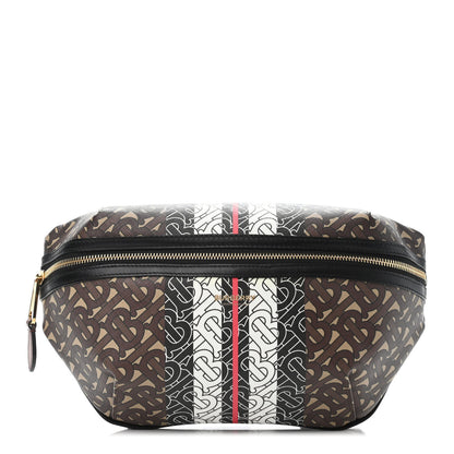 Burberry E-Canvas Monogram Stripe Medium Sonny Bum Bag Bridle Brown 1 of 4