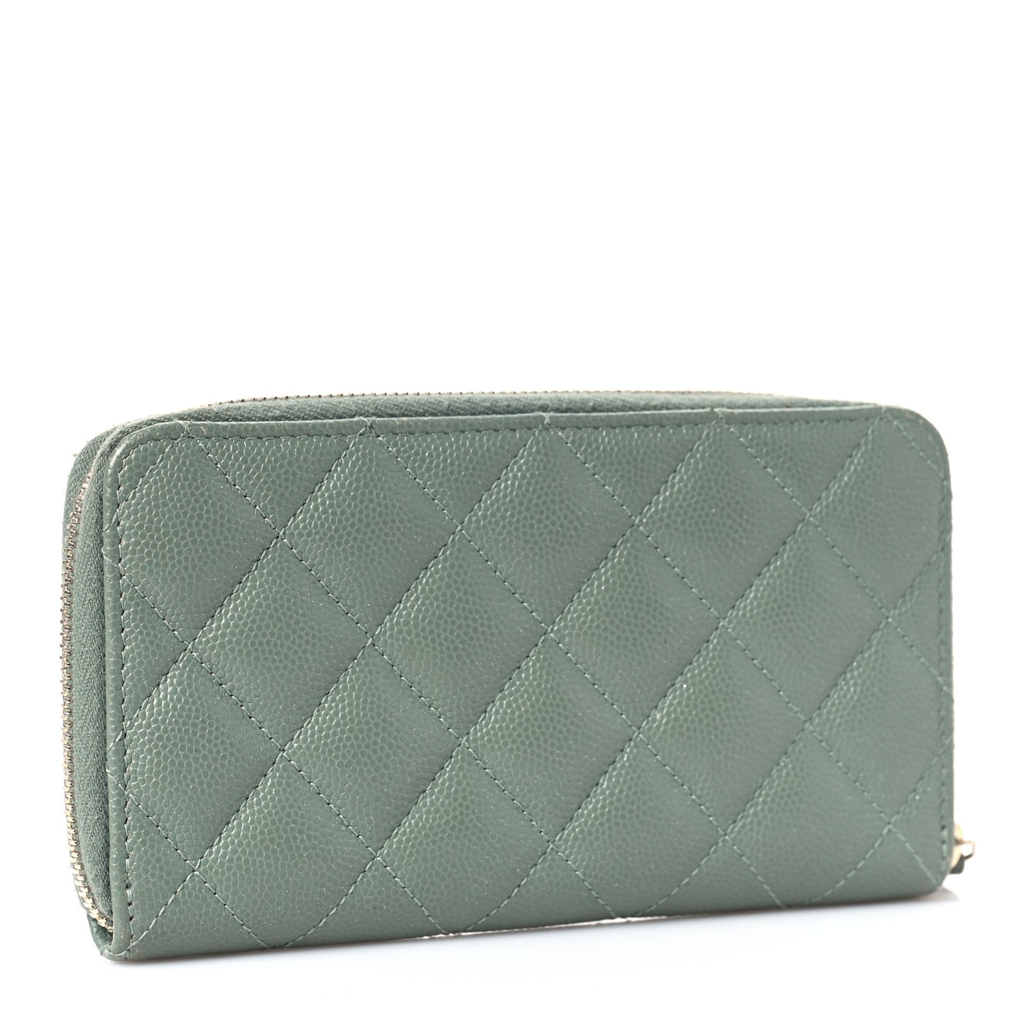 Iridescent Caviar Quilted Medium Zip Around Wallet Light Green