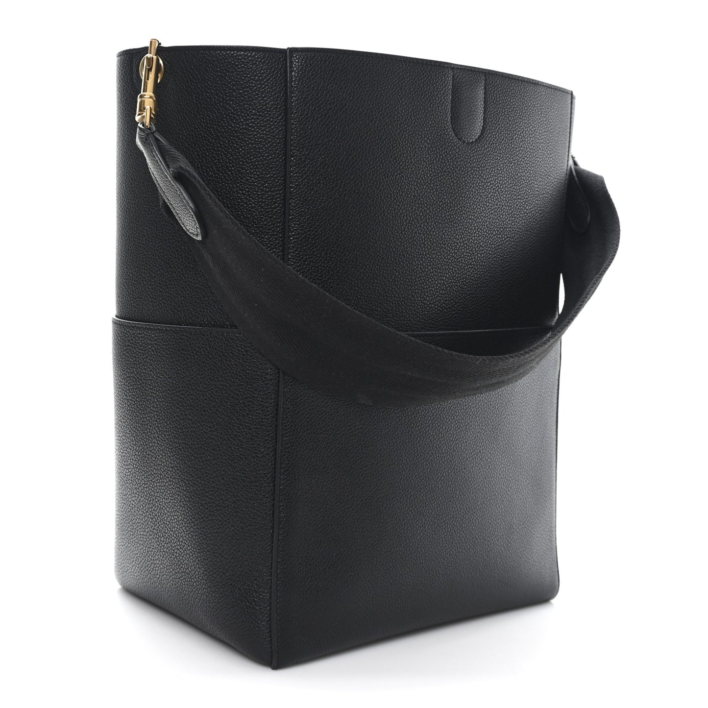Soft Grained Calfskin Sangle Bucket Bag Black