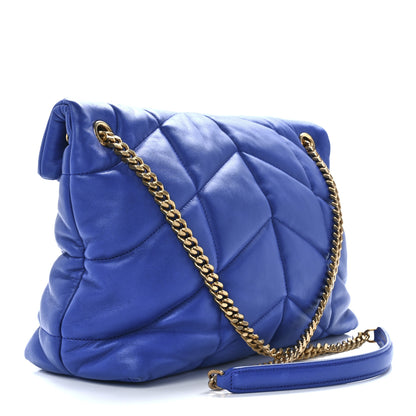 Saint Laurent Lambskin Quilted Medium Loulou Puffer Monogram Chain Satchel Majorele Blue 3 of 12