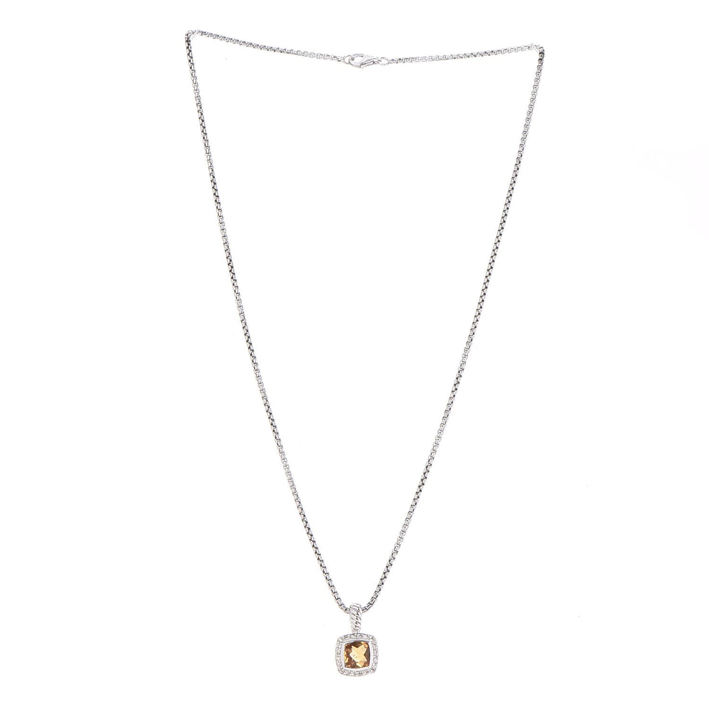 Sterling Silver Diamond Citrine 7mm Petite Albion Pendant Necklace
