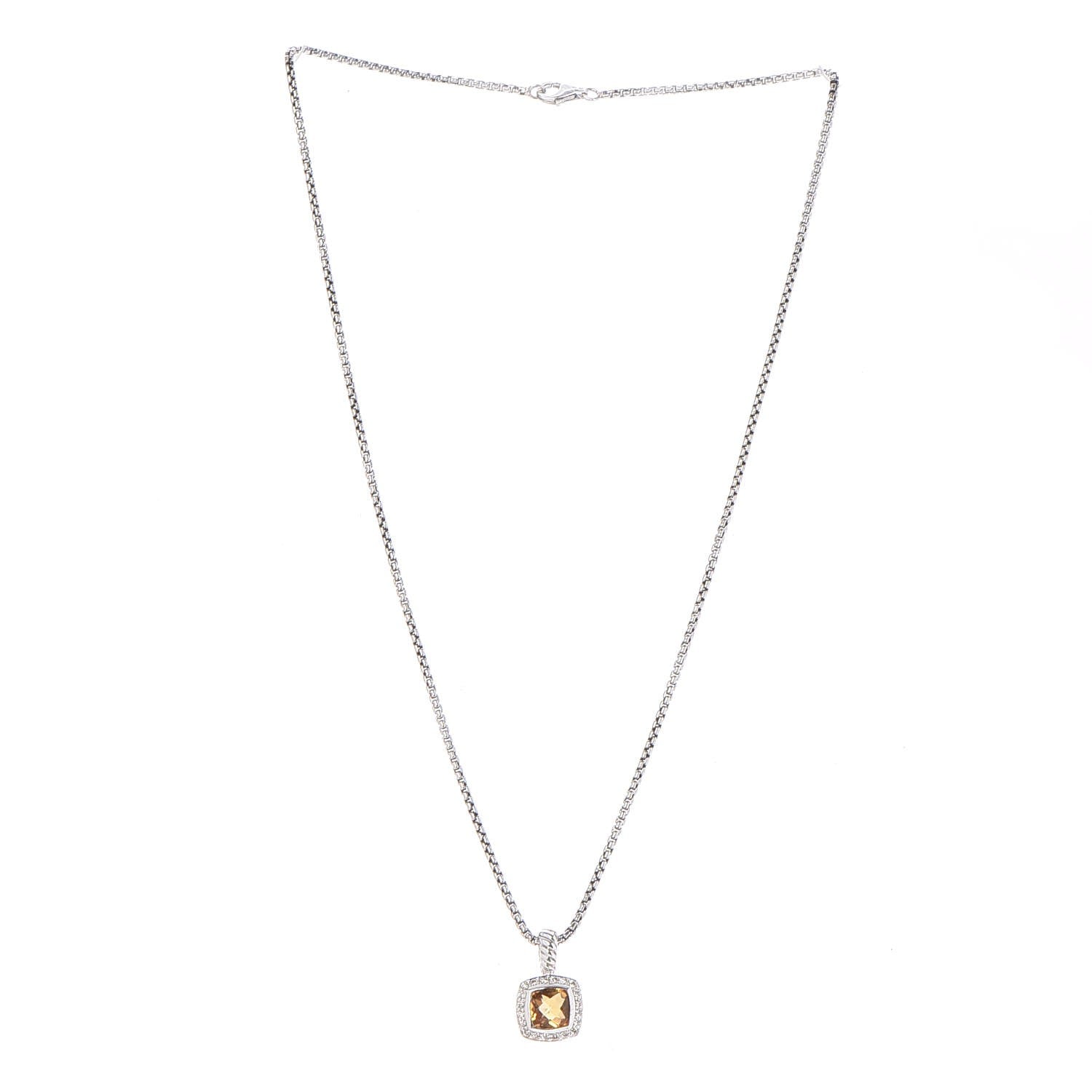 David Yurman Sterling Silver Diamond Citrine 7mm Petite Albion Pendant Necklace 4 of 6