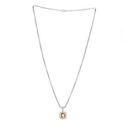 David Yurman Sterling Silver Diamond Citrine 7mm Petite Albion Pendant Necklace 4 of 6
