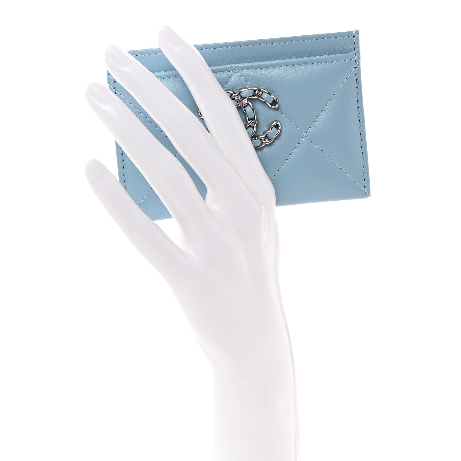 Chanel Lambskin Quilted Chanel 19 Card Holder Light Blue 2 of 9