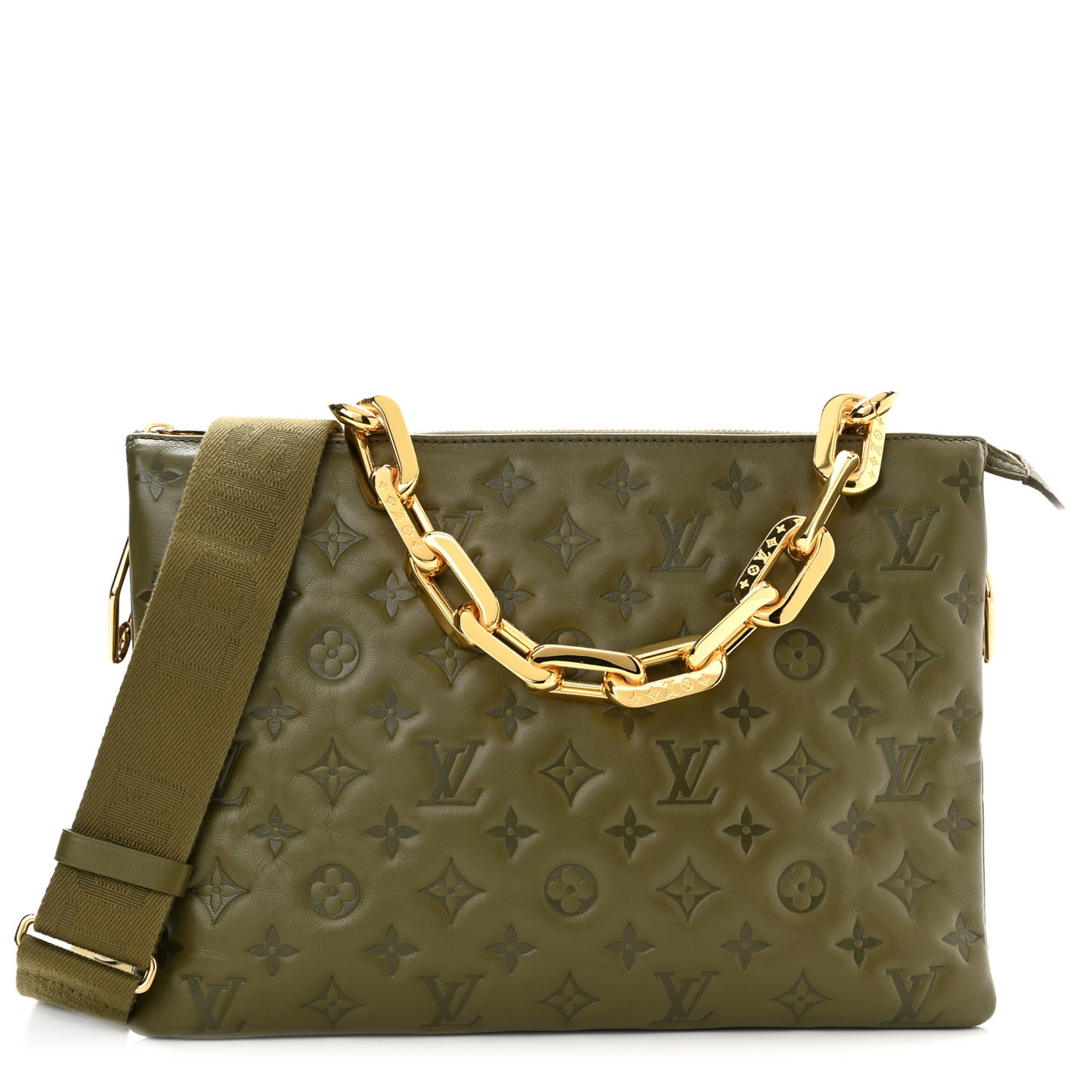 Lambskin Embossed Monogram Coussin MM Khaki