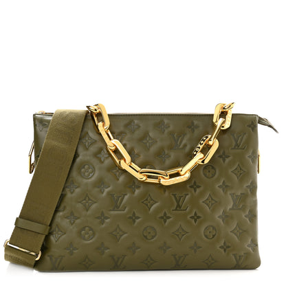 Louis Vuitton Lambskin Embossed Monogram Coussin MM Khaki 1 of 11