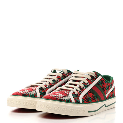 Gucci Cotton Wool Web Houndstooth Interlocking G Womens 1977 Tennis Sneakers 40 Red Green 3 of 9