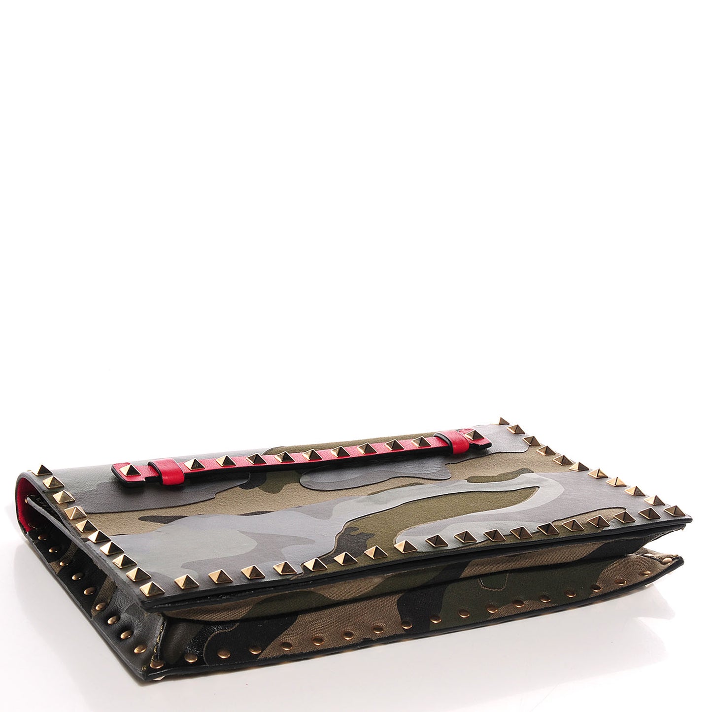 Nappa Canvas Camouflage Rockstud Wristlet Clutch Verde Rouge