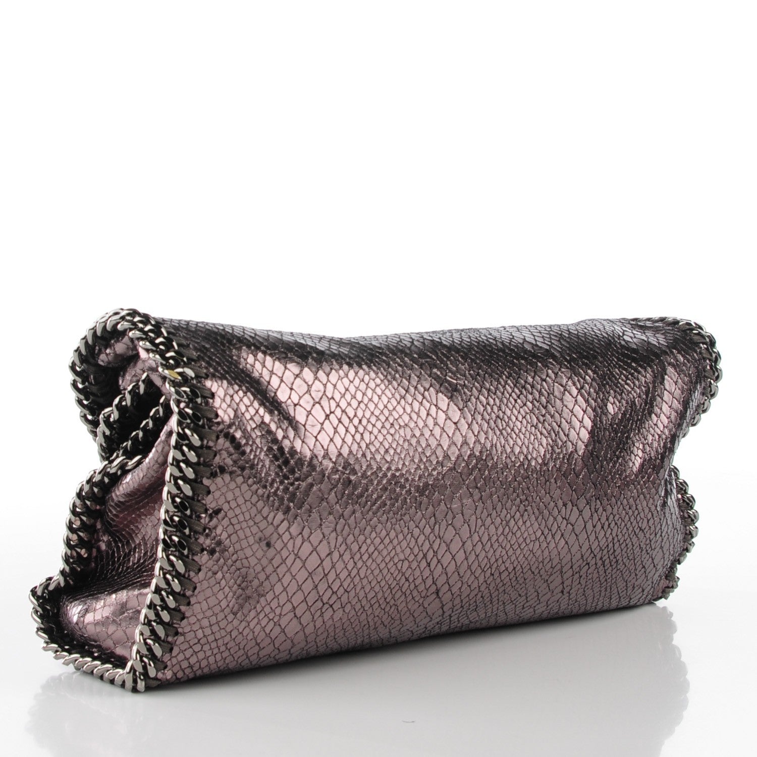 Stella McCartney Metallic Snake Print Small Falabella Fold Over Tote Grey 4 of 10