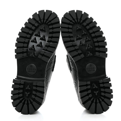 Gucci Piuma Calfskin Embossed Womens Platform Lug Sole Loafers 39.5 Black 5 of 9