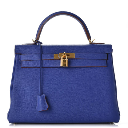 Hermes Togo Horseshoe Kelly Retourne 32 Bleu Electrique Rouge H 1 of 38