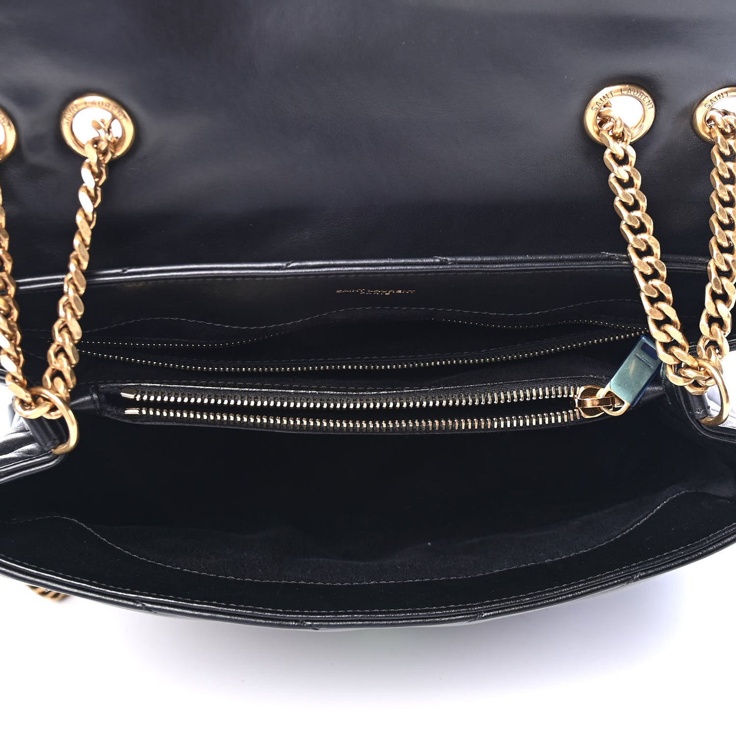 Calfskin Y Quilted Monogram Medium Loulou Chain Satchel Black