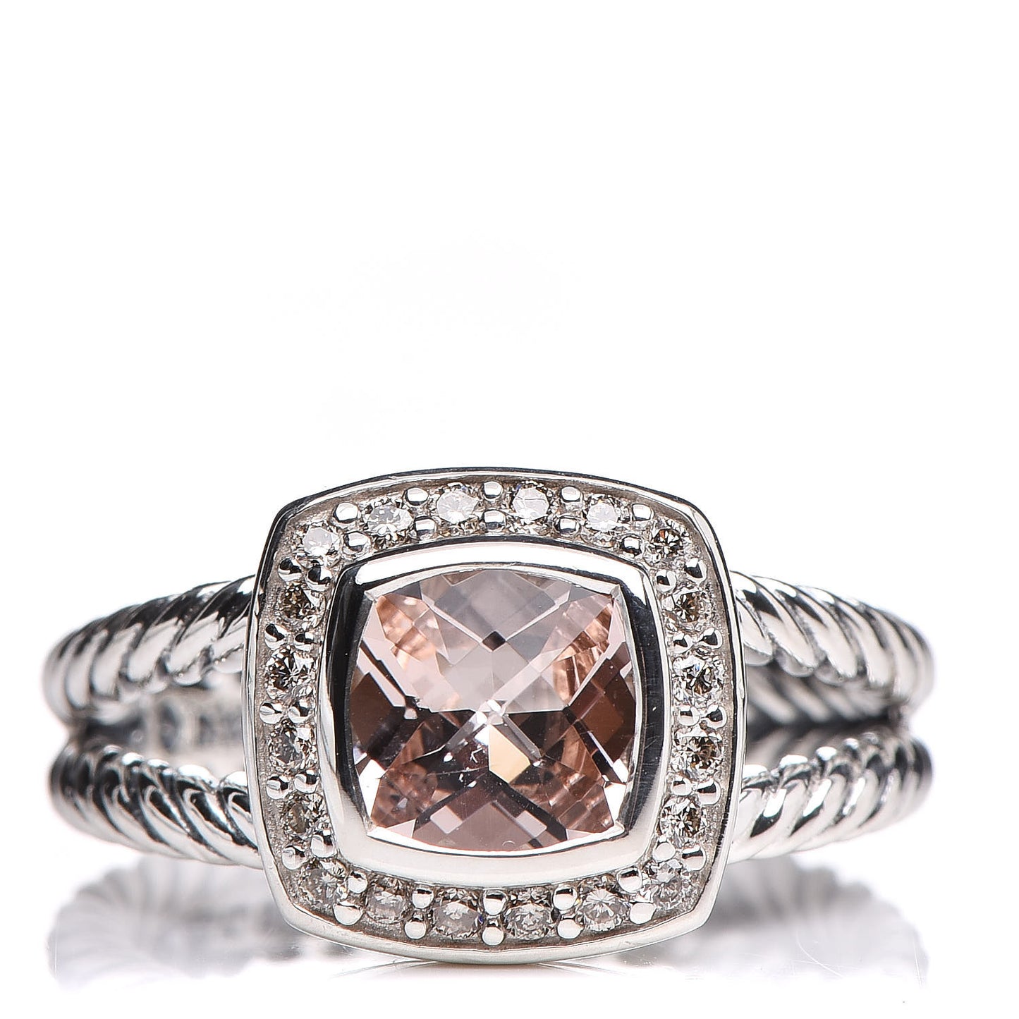 Sterling Silver Diamond Morganite 7mm Petite Albion Ring 50 5.5