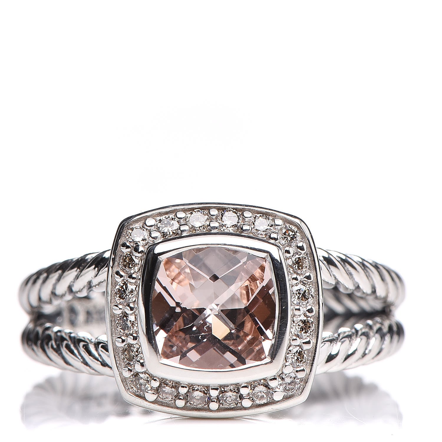 David Yurman Sterling Silver Diamond Morganite 7mm Petite Albion Ring 50 5.5 1 of 5