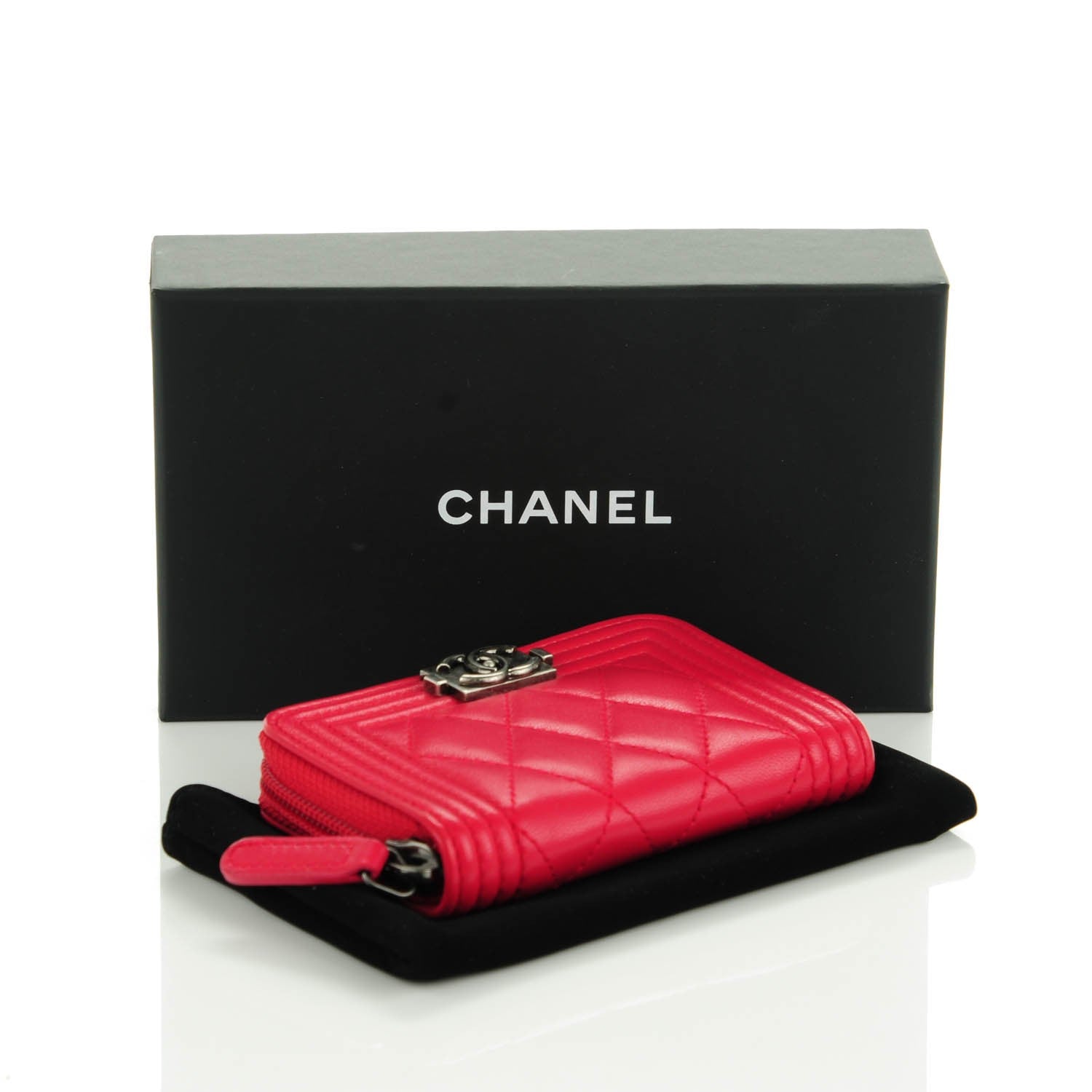 Chanel Lambskin Quilted Boy Zip Around Coin Purse Wallet Dark Pink 4 of 7