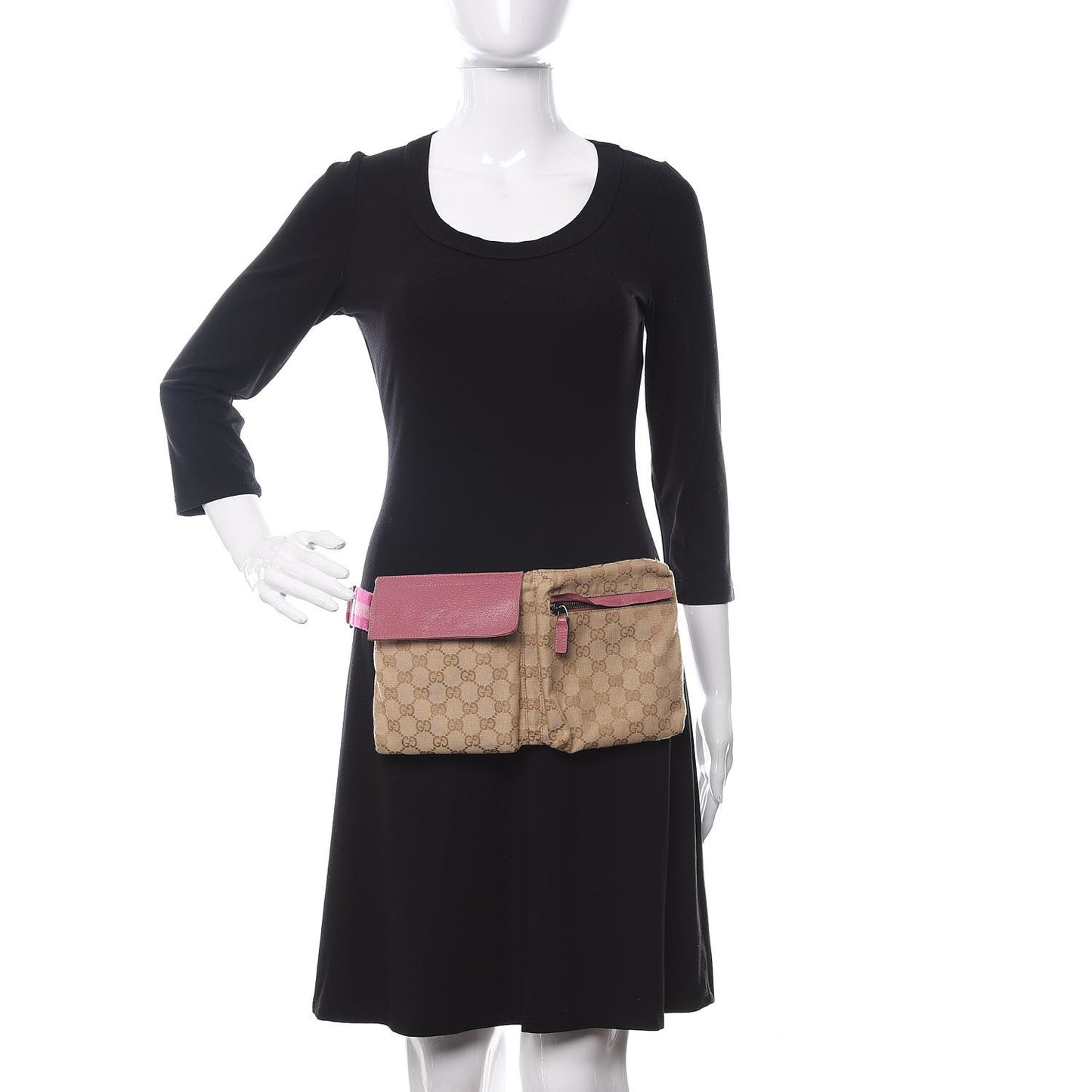 GG Monogram Web Double Pocket Belt Bag Pink