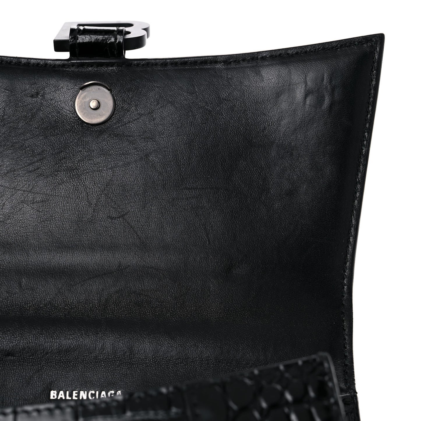 Shiny Calfskin Monochrome Crocodile Embossed Small Hourglass Top Handle Bag Black
