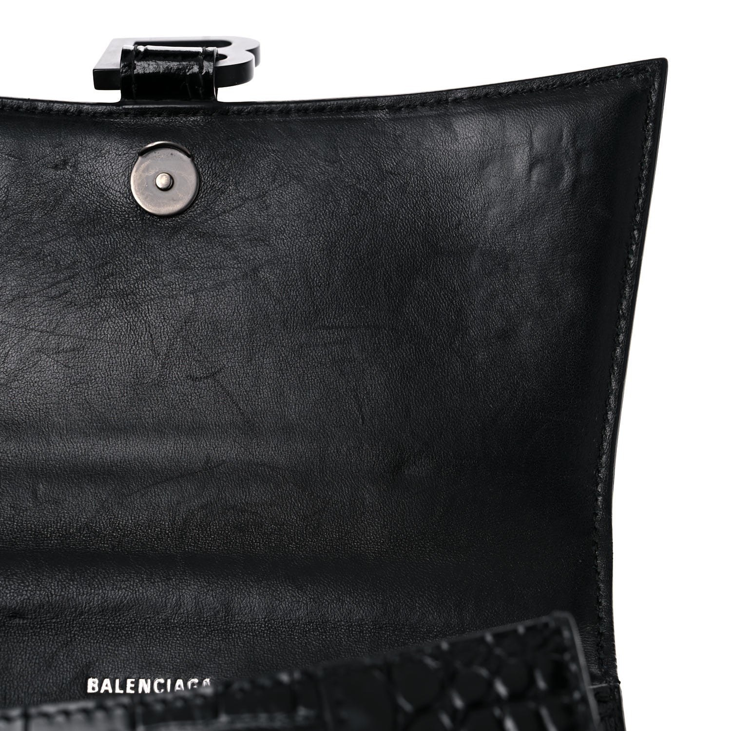 Balenciaga Shiny Calfskin Monochrome Crocodile Embossed Small Hourglass Top Handle Bag Black 13 of 21