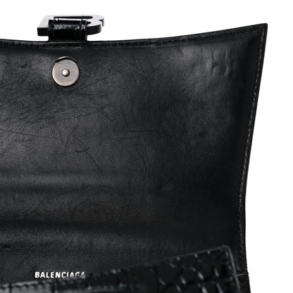 Balenciaga Shiny Calfskin Monochrome Crocodile Embossed Small Hourglass Top Handle Bag Black 13 of 21