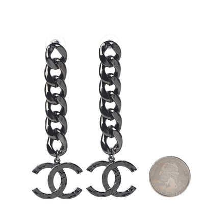 Chanel Metal CC Pick Drop Earrings Ruthenium 2 of 4