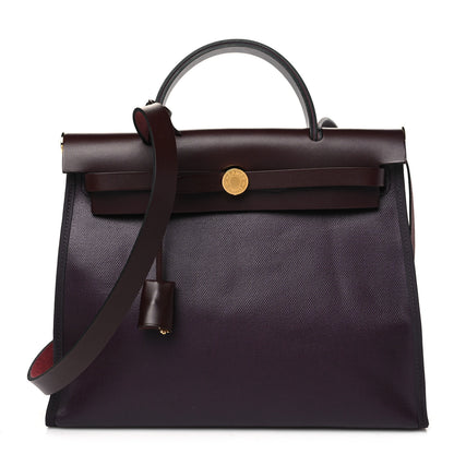 Hermes Toile H Berline Vache Hunter Herbag Zip PM 31 Cassis Ecru Black Rouge Sellier 1 of 11