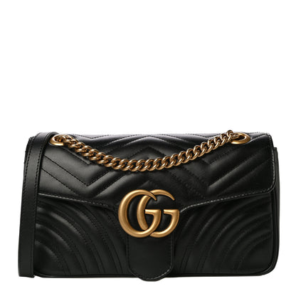 Gucci Calfskin Matelasse Small GG Marmont Shoulder Bag Black 1 of 11