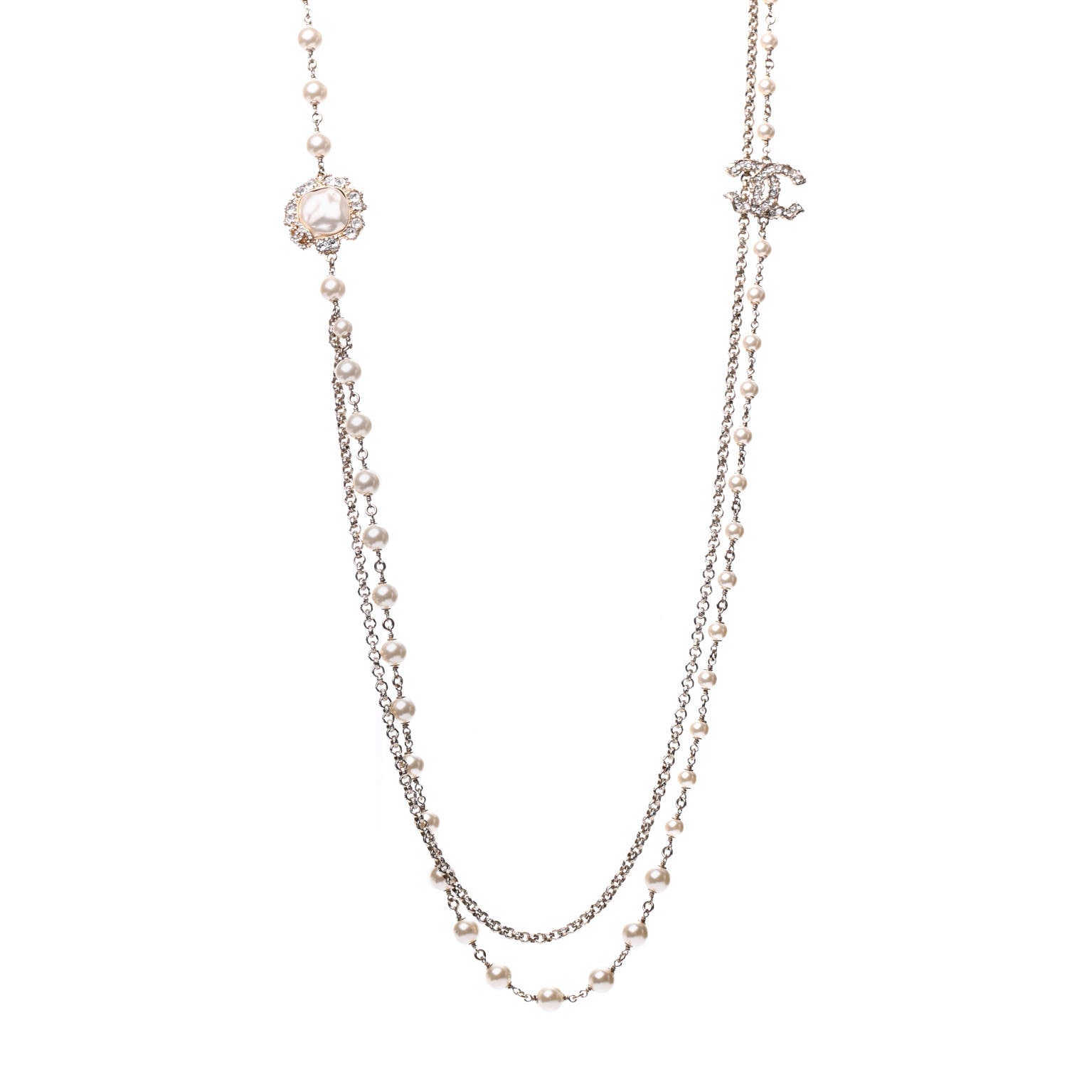 Chanel Pearl Crystal Camellia Express Multistrand Necklace Gold 2 of 12