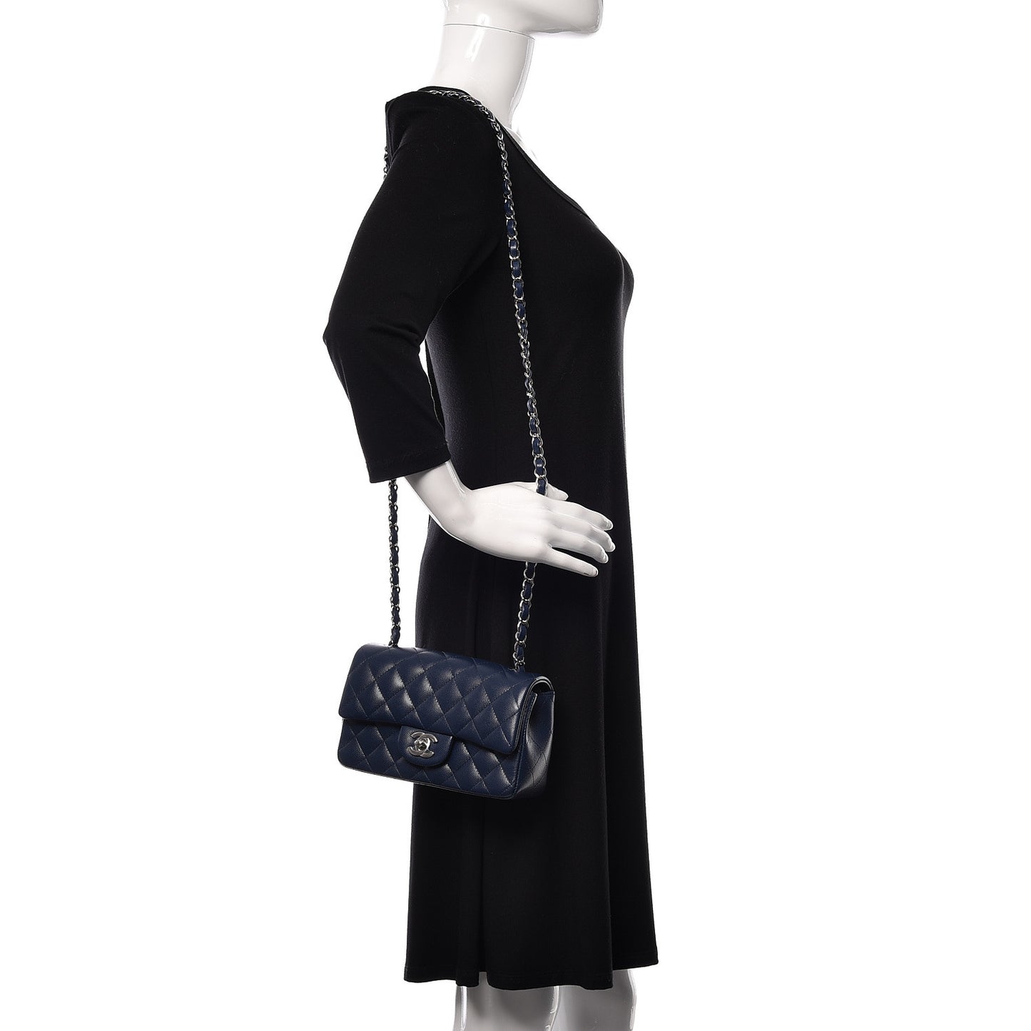 Caviar Quilted Mini Rectangular Flap Dark Blue