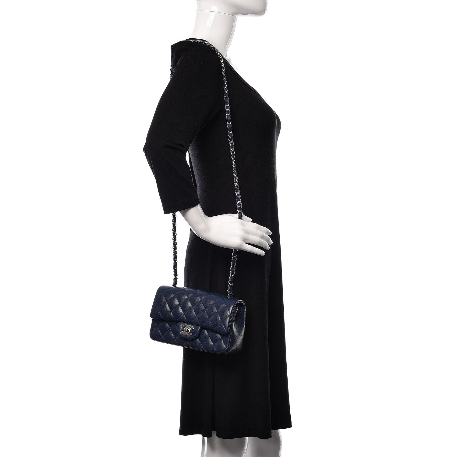 Chanel Caviar Quilted Mini Rectangular Flap Dark Blue 2 of 10