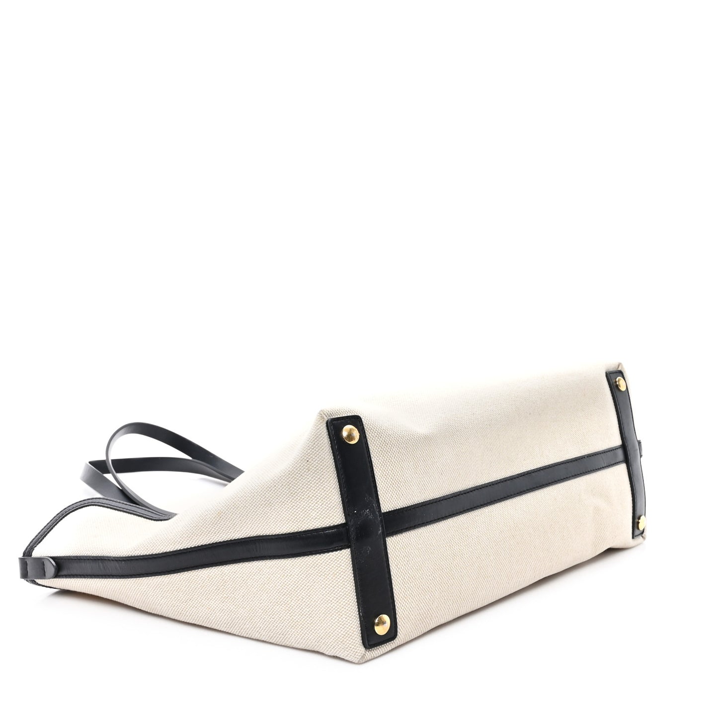 Cotton Soft Canvas Calfskin Medium Belt Tote Natural Black