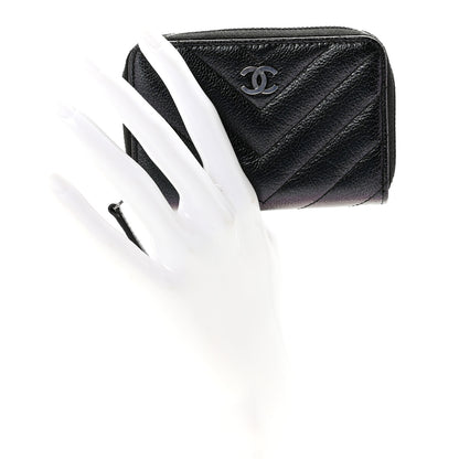 Chanel Iridescent Caviar Chevron Quilted Zip Around Coin Purse Black 2 of 7
