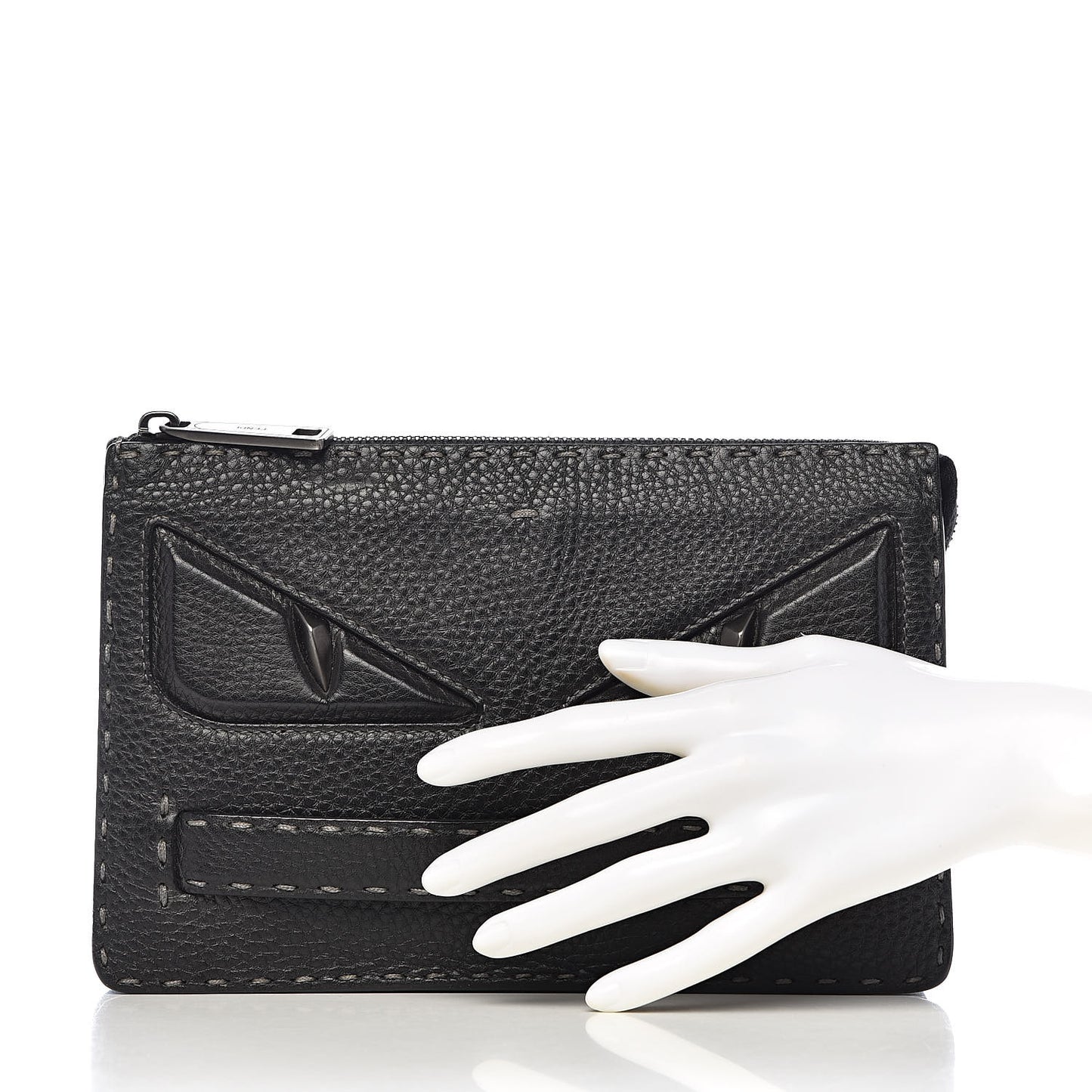 Cuoio Romano Lux Selleria Monster Eyes Embossed Slim Clutch Asfalto