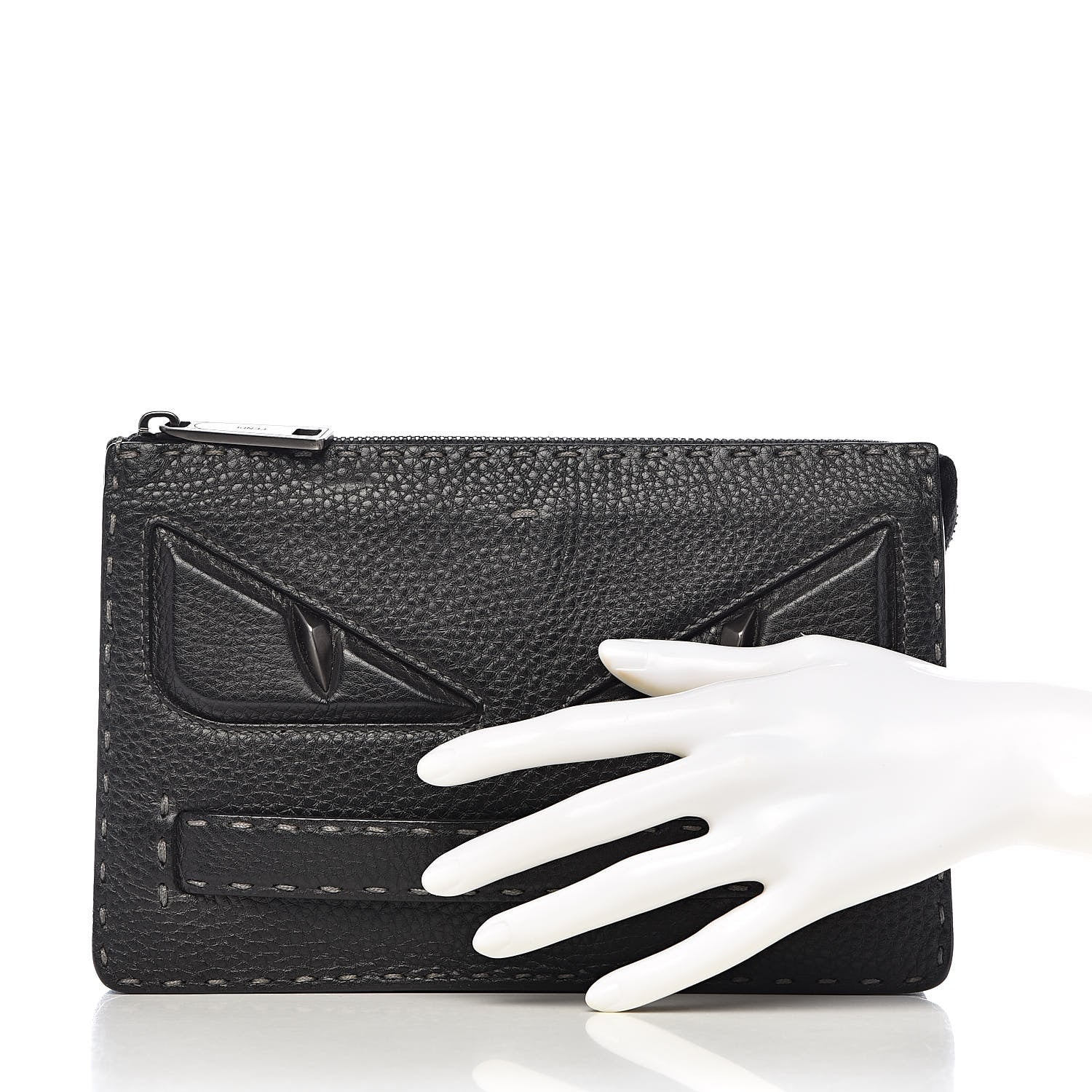 Fendi Cuoio Romano Lux Selleria Monster Eyes Embossed Slim Clutch Asfalto 2 of 9