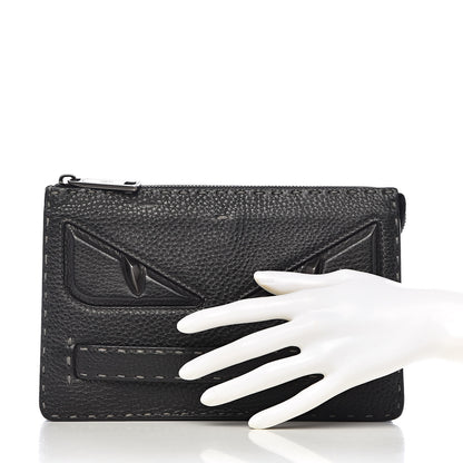 Fendi Cuoio Romano Lux Selleria Monster Eyes Embossed Slim Clutch Asfalto 2 of 9