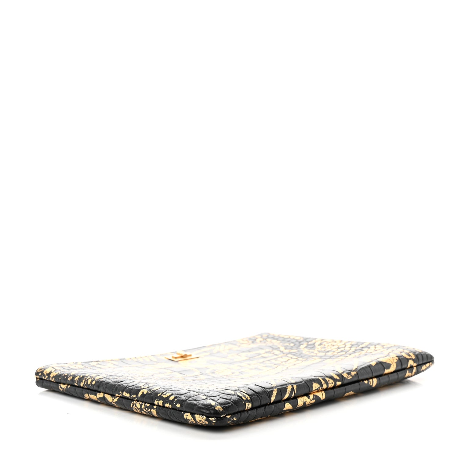 Chanel Calfskin Crocodile Embossed Graffiti 2.55 Medium Cocodile Reissue Cosmetic Case Black Gold 4 of 7