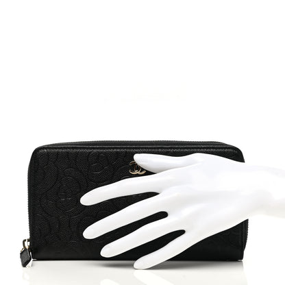 Chanel Caviar Camellia Embossed Large Zip Around Gusset Wallet Black 2 of 8