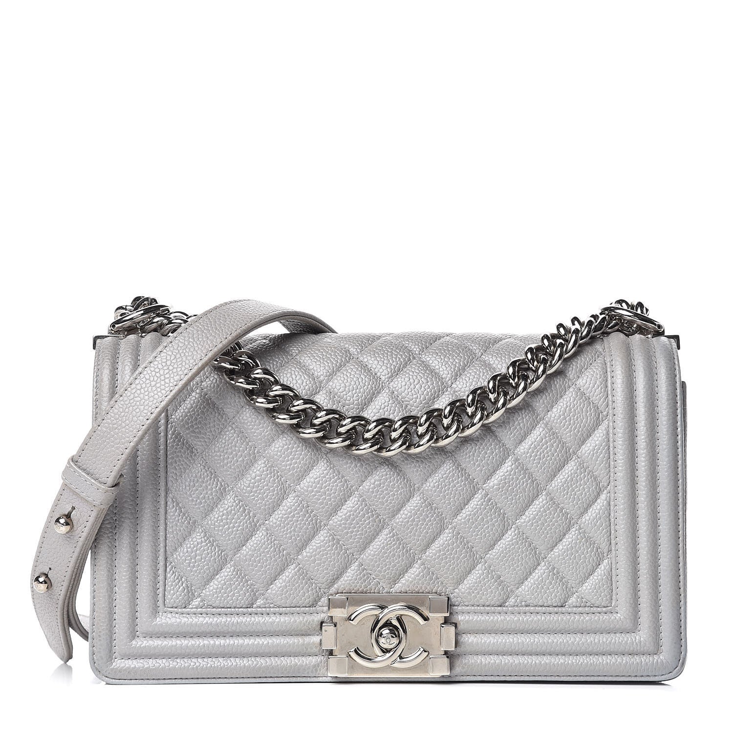 Chanel Iridescent Caviar Quilted Medium Boy Flap Light Grey 1 of 13