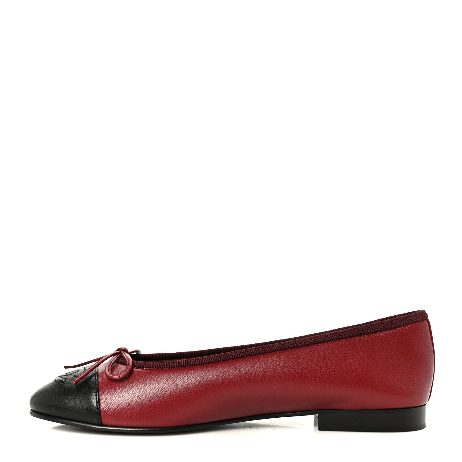 Chanel Lambskin Cap Toe CC Ballerina Flats 37.5 Burgundy Black 2 of 22