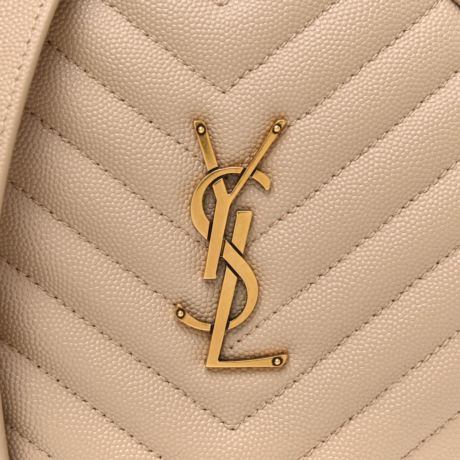 Saint Laurent Grain De Poudre Matelasse Chevron Quilted Round Vinyle Camera Bag Dark Beige 7 of 10