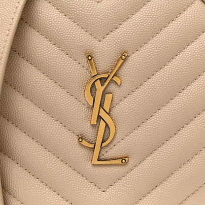 Saint Laurent Grain De Poudre Matelasse Chevron Quilted Round Vinyle Camera Bag Dark Beige 7 of 10