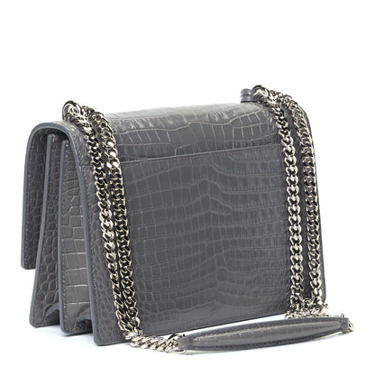Saint Laurent Calfskin Crocodile Embossed Medium Monogram Sunset Fog 2 of 5