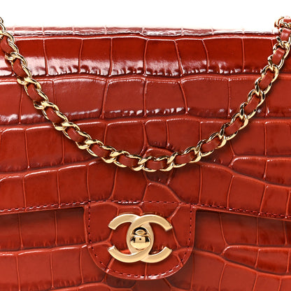 Chanel Calfskin Crocodile Embossed Turn Around Mini Flap Burgundy 8 of 10