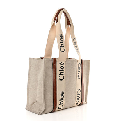 Chloe Cotton Calfskin Medium Woody Ribbon Tote White Brown 3 of 12